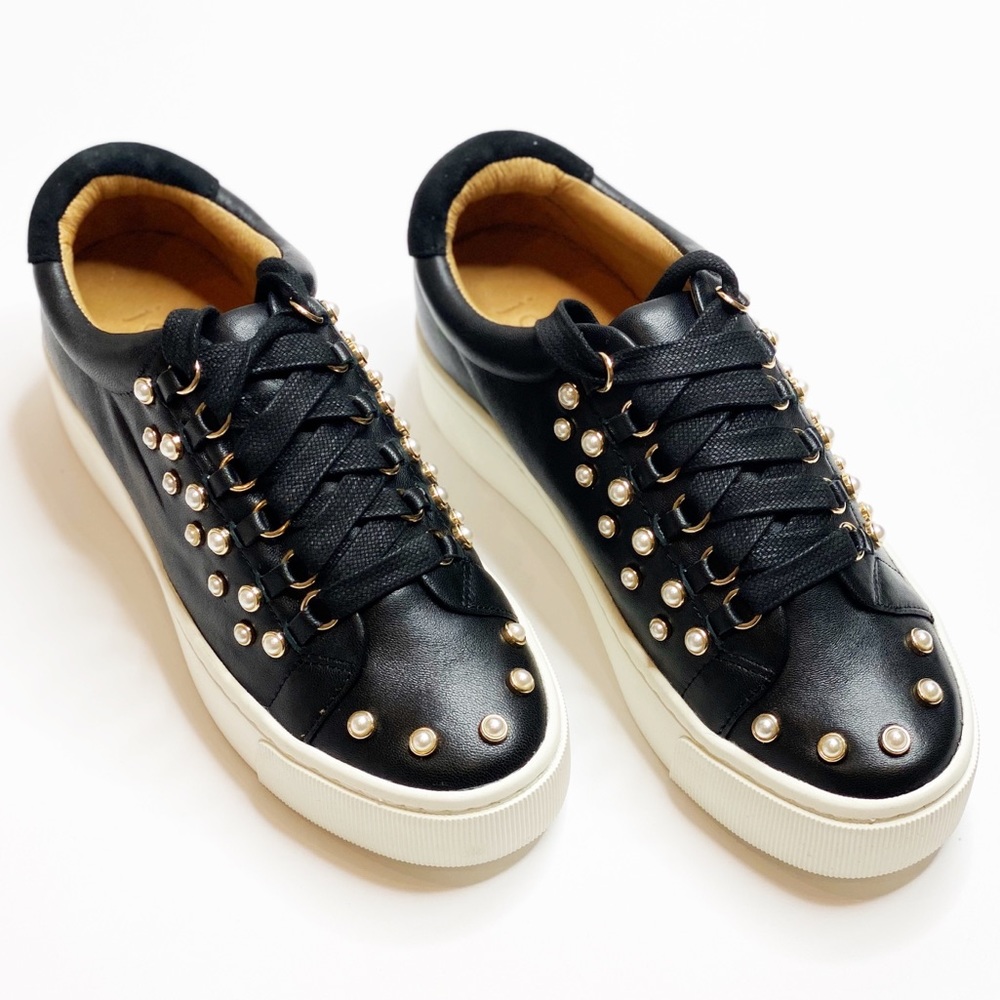 NEW Joie Handan Black Leather Pearl Sneakers - Picture 2 of 7
